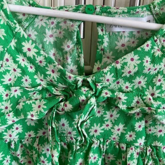 Zara Green Floral Dress Sz 7 - Picture 7 of 8